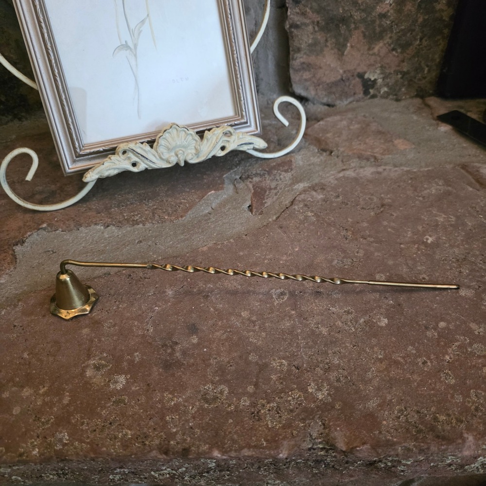 Vintage Brass Candle Snuffer Bell Shape Twisted Handle Gold Tone 10.5 Inch